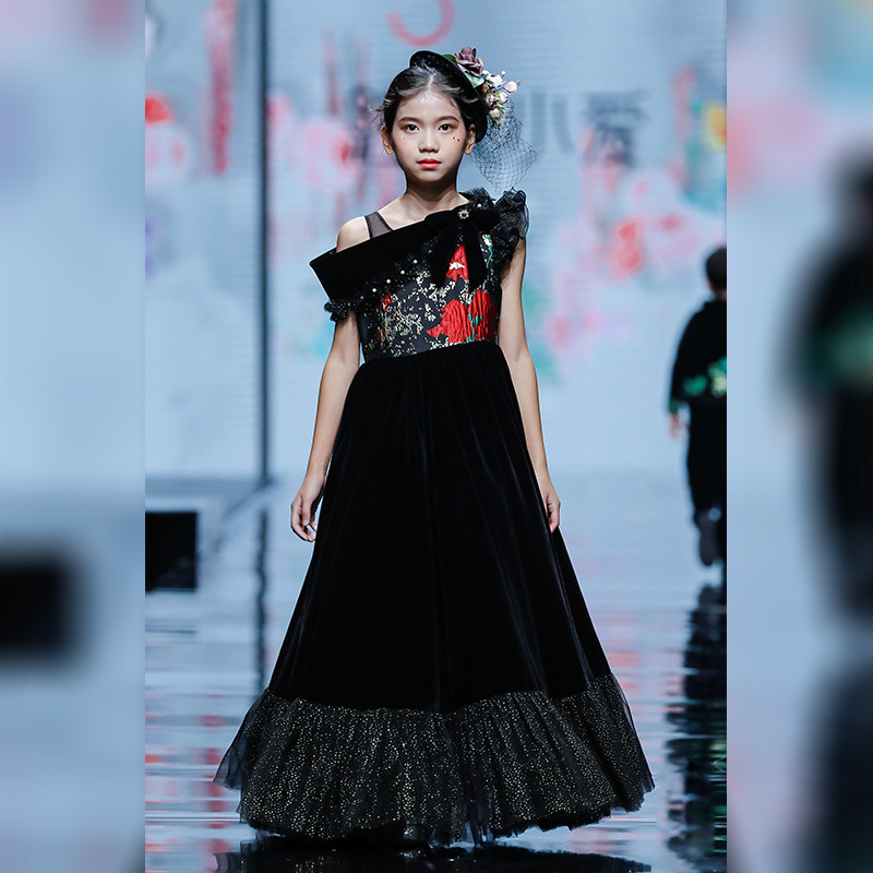 女童晚礼服红鼓小爱公主图片