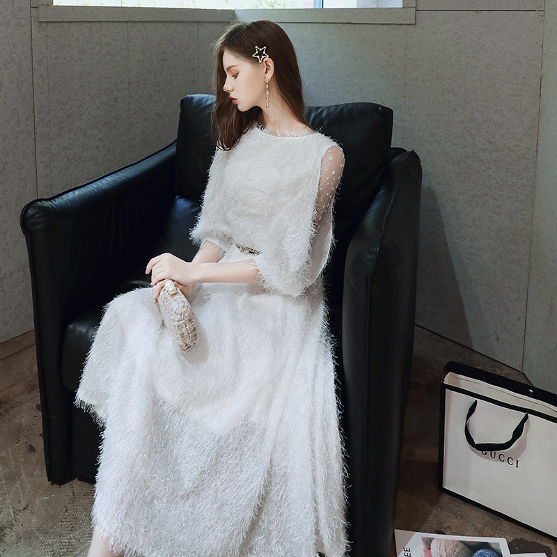 晚礼服女宴会气质高级感轻奢小众高端白色年会公主裙小个子冬季