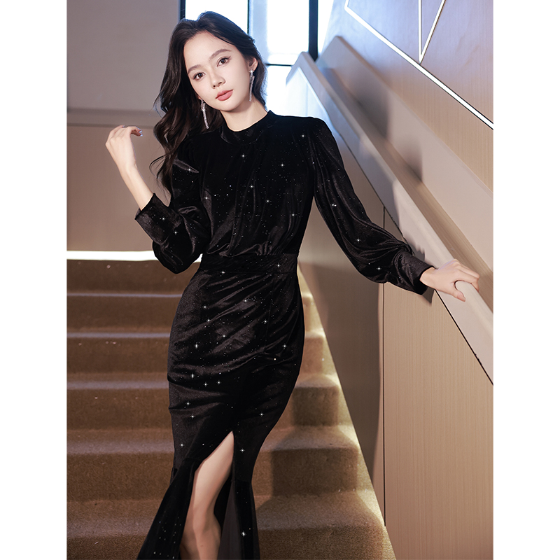 阿莲莉时尚修身鱼尾亮片晚礼服女