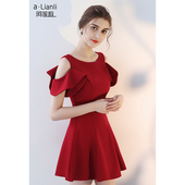 小个子晚礼服女伴娘平时可穿酒红色敬酒服新娘回门便装 订婚连衣裙