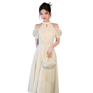 旗袍晚礼服裙女轻奢小众高端新中式日常可穿香槟色订婚成人礼女孩