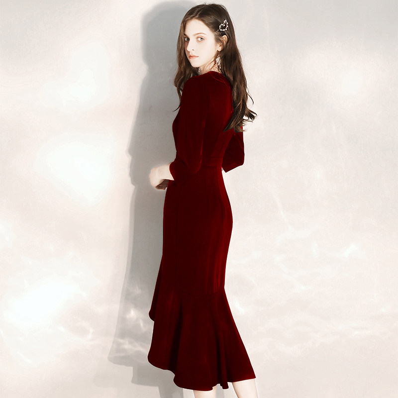 敬酒服新娘2022新款酒红色平时可穿鱼尾裙订婚结婚小个子晚礼服女