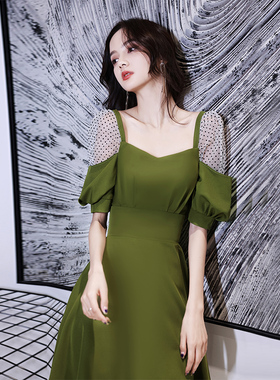 晚礼服女宴会轻奢小众高端法式高级感平时可穿绿色主持晚宴连衣裙