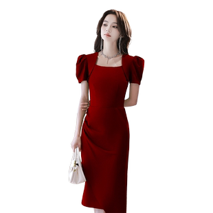 敬酒服2026新款新娘回门酒红色订婚连衣裙高级感平时可穿晚礼服女