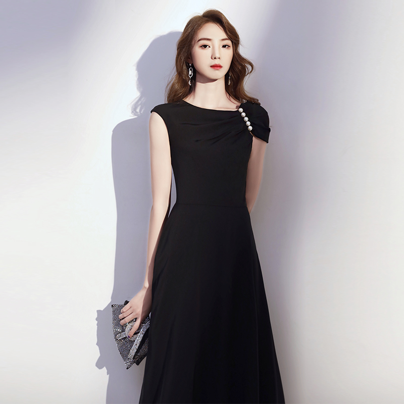 阿莲莉赫本风中长黑色小晚礼服女