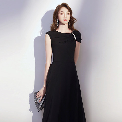 阿莲莉赫本风中长黑色小晚礼服女