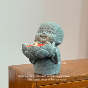 「沙弥捧露 莲盏承光」小和尚烛台中式禅意鱼缸造景桌面装饰礼物