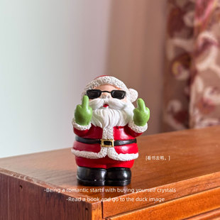 竖中指圣诞老人 纯手工彩绘创意可爱万圣圣诞节迷你桌面摆件礼物