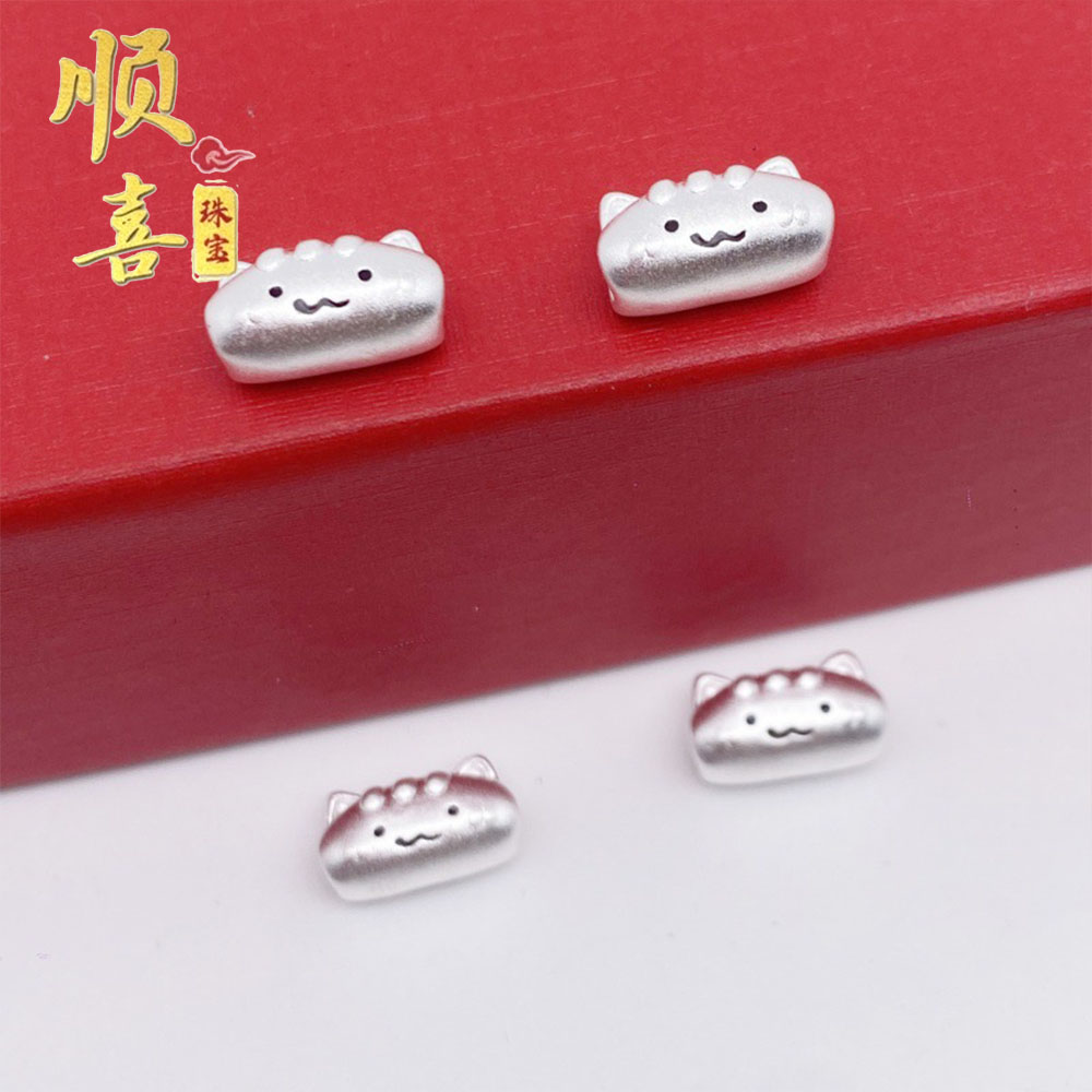 足银S999银饰法棍猫手工DIY编绳串珠子可爱猫咪转运散珠手链配件