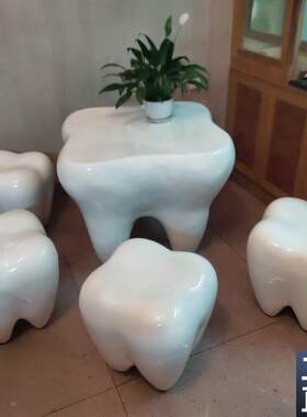 玻璃钢新b款商用牙套模型雕塑牙科口腔科门口迎宾装饰摆件桌子凳