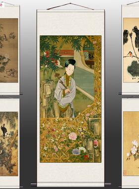 工笔仕女思s春名家字画白头富贵花鸟字画酒店玄关挂画水墨荷花挂