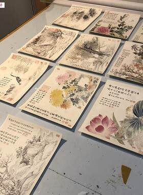 清恽寿平-拟没骨画法10开名家山水v花鸟册页真迹微喷画稿临摹