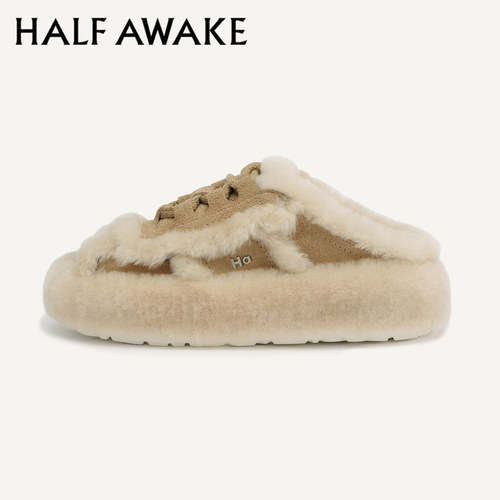 halfawake半拖毛毛运动鞋拼接款