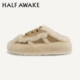 外穿羊毛牛皮绑带半拖毛毛运动鞋 明星同款 HALFAWAKE设计师女冬季