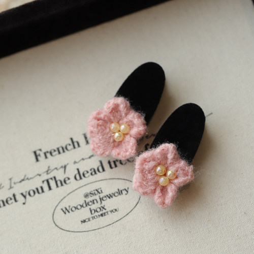 春日新款毛线花朵樱花少女发夹