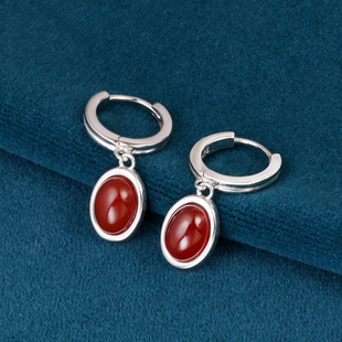 s925纯银法式洋气高级感耳环2026年新款女时尚百搭超仙酒红色耳坠