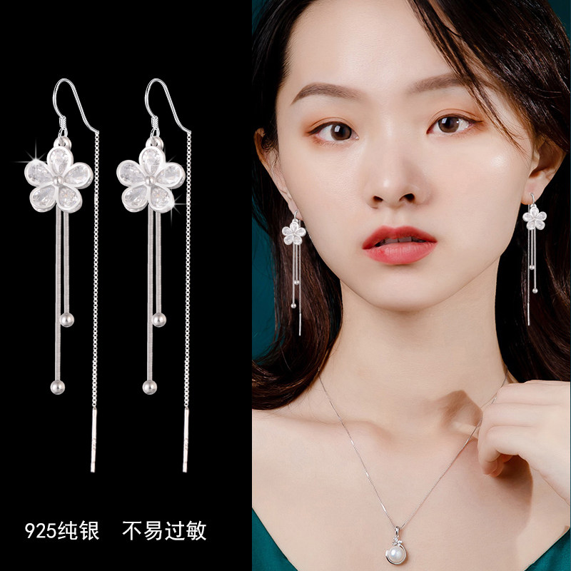 s925纯银小众轻奢花朵防丢耳线女