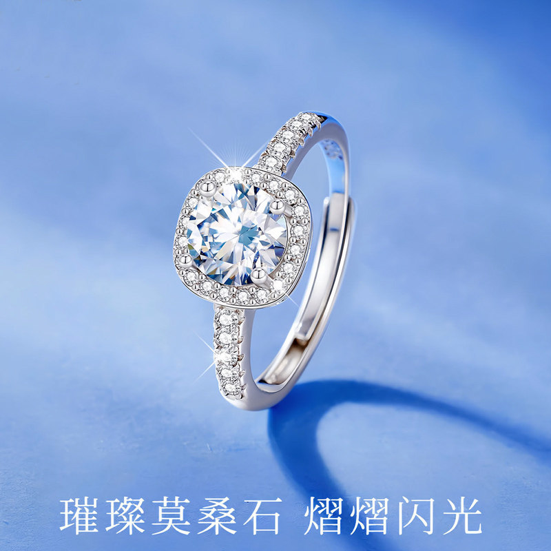 S925纯银爆闪小方糖莫桑钻戒女士时尚活口百搭戒指爆款镶钻尾戒子,饰品/流行首饰/时尚饰品新,银饰戒指,淘宝优惠券,粉丝福利购,淘宝优惠卷