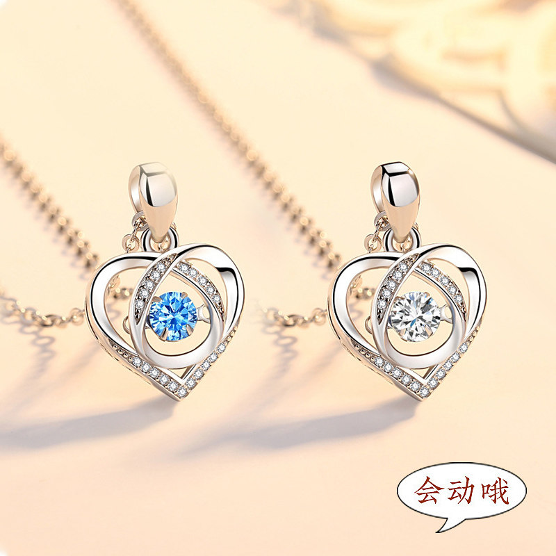 s925纯银浪漫灵动跳的的心项链女