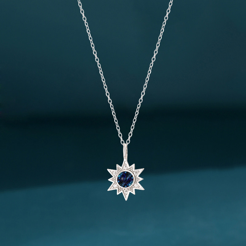 s925纯银星球宇宙琉璃石项链女日韩轻奢ins时尚百搭太阳花锁骨链