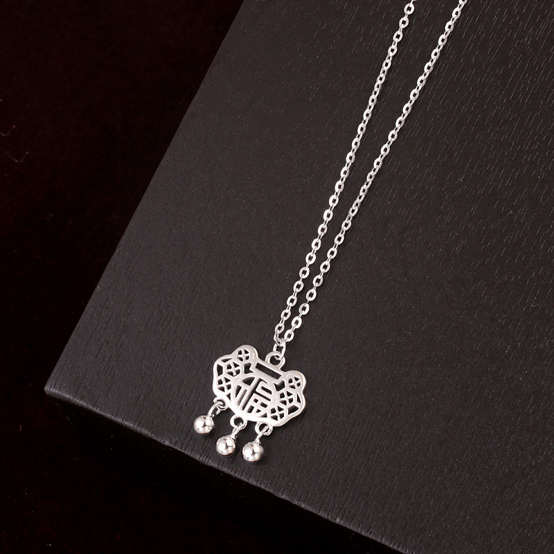 s925纯银古风平安锁铃铛项链女古风如意锁小银锁百搭高级感锁骨链