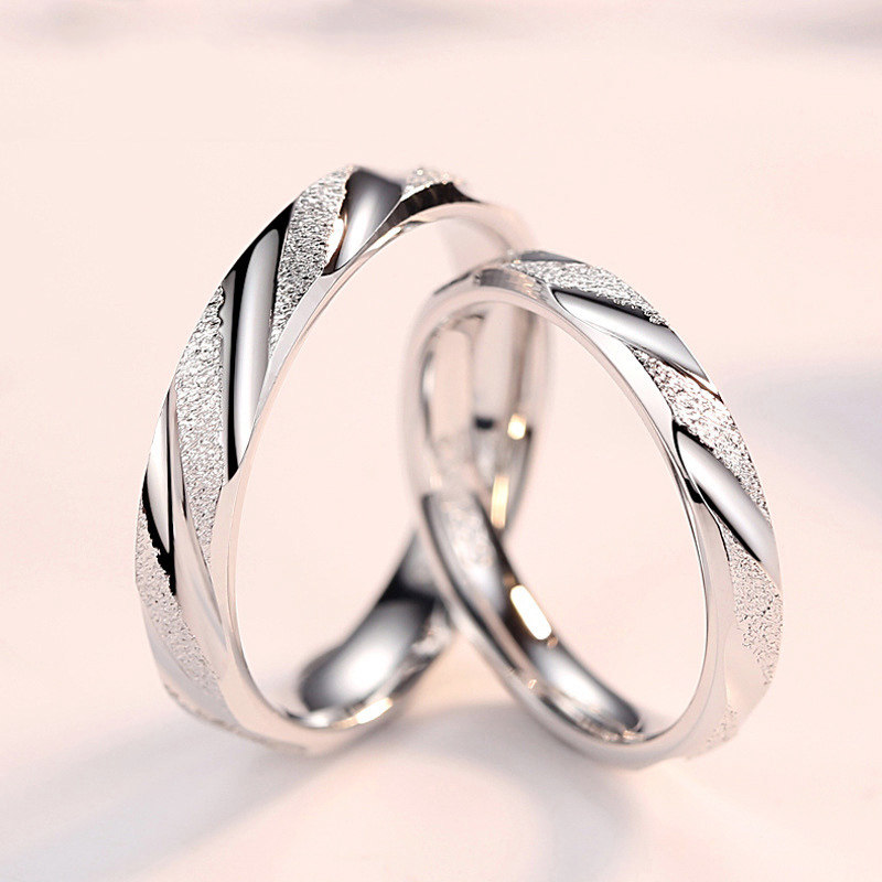 s925纯银闭口情侣戒指男女一对日韩表白求婚磨砂简约对戒素圈指环