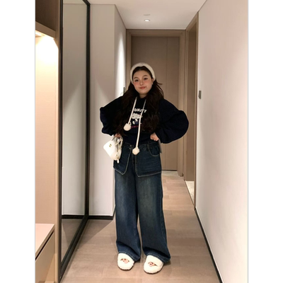 慧芝huizhi 95331档片字母屁标牛仔裤 定制款 高腰微胖显瘦牛仔裤