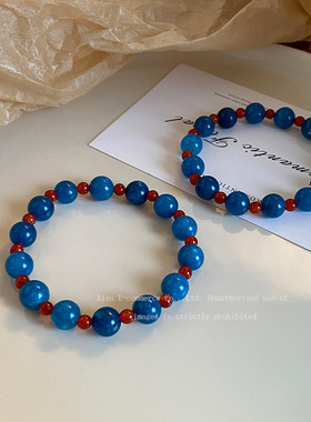 因缺斯汀【蓝屿红霞】红玛瑙磷灰石手链显白新中式叠戴气质小众女