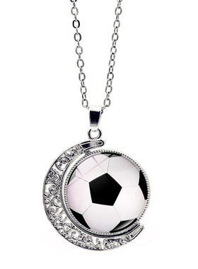 足球篮球排球图案双面旋转月亮吊坠项链女百搭欧美复古毛衣链饰品