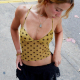 shemoda欧美风性感波点印花网纱V领露背系绳吊带背心女辣妹短上衣