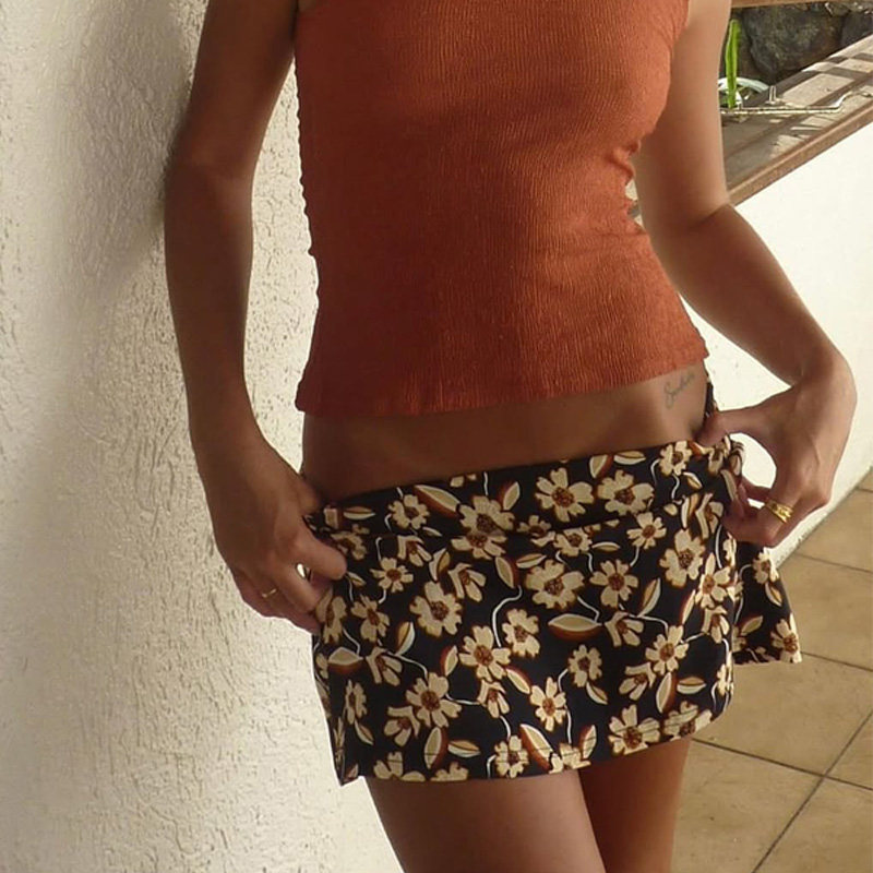 shemoda 复古印花松紧高腰弹力修身半身裙女性感辣妹百搭包臀短裙