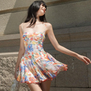 shemoda法式 甜美彩色碎花吊带连衣裙女2025年高腰显瘦A字百褶裙字