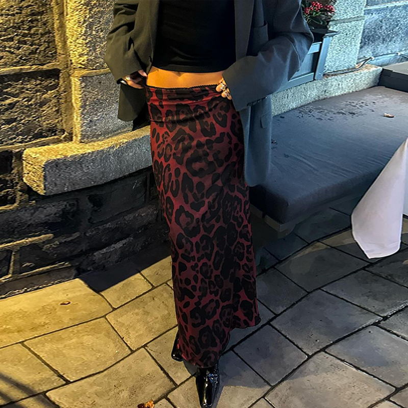 欧美风豹纹印花半身裙长裙