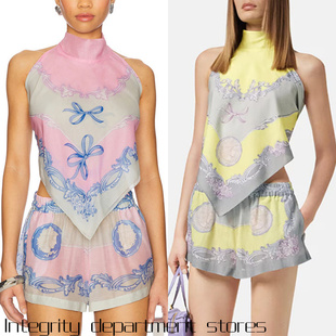 printed satin sexy fit dress独立站系带定位印花两件 slim Long