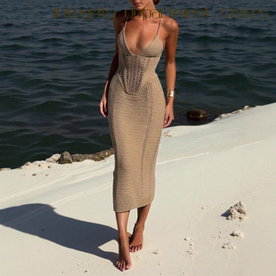 strapless mesh lace vest dress新春夏气质性感露背镂空 Sexy