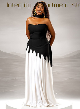 Printed sleeveless sexy suspender dress风撞色黑白气质收腰拼