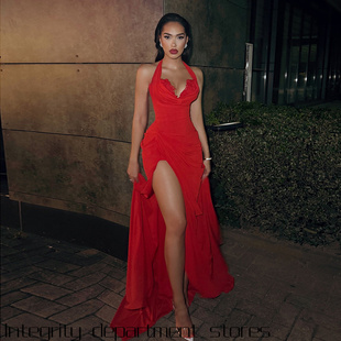 Sexy Straps Dress吊带性感挂脖开叉辣妹露背连衣裙女 Split Lace