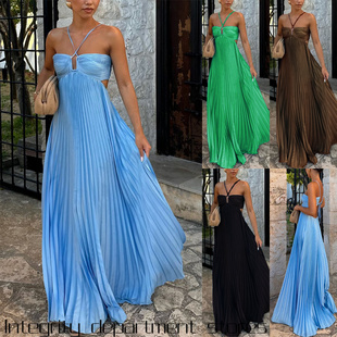 printed satin sexy fit dress独立站甜美性感吊带抹胸 slim Long