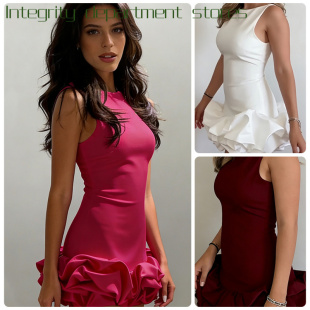 fit slim sexy hugging甜美风纯色木耳 out hip hollowed Bubble
