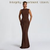 perspective sexy fit Deep slim lace f秋季 dress 纯色无袖 飘