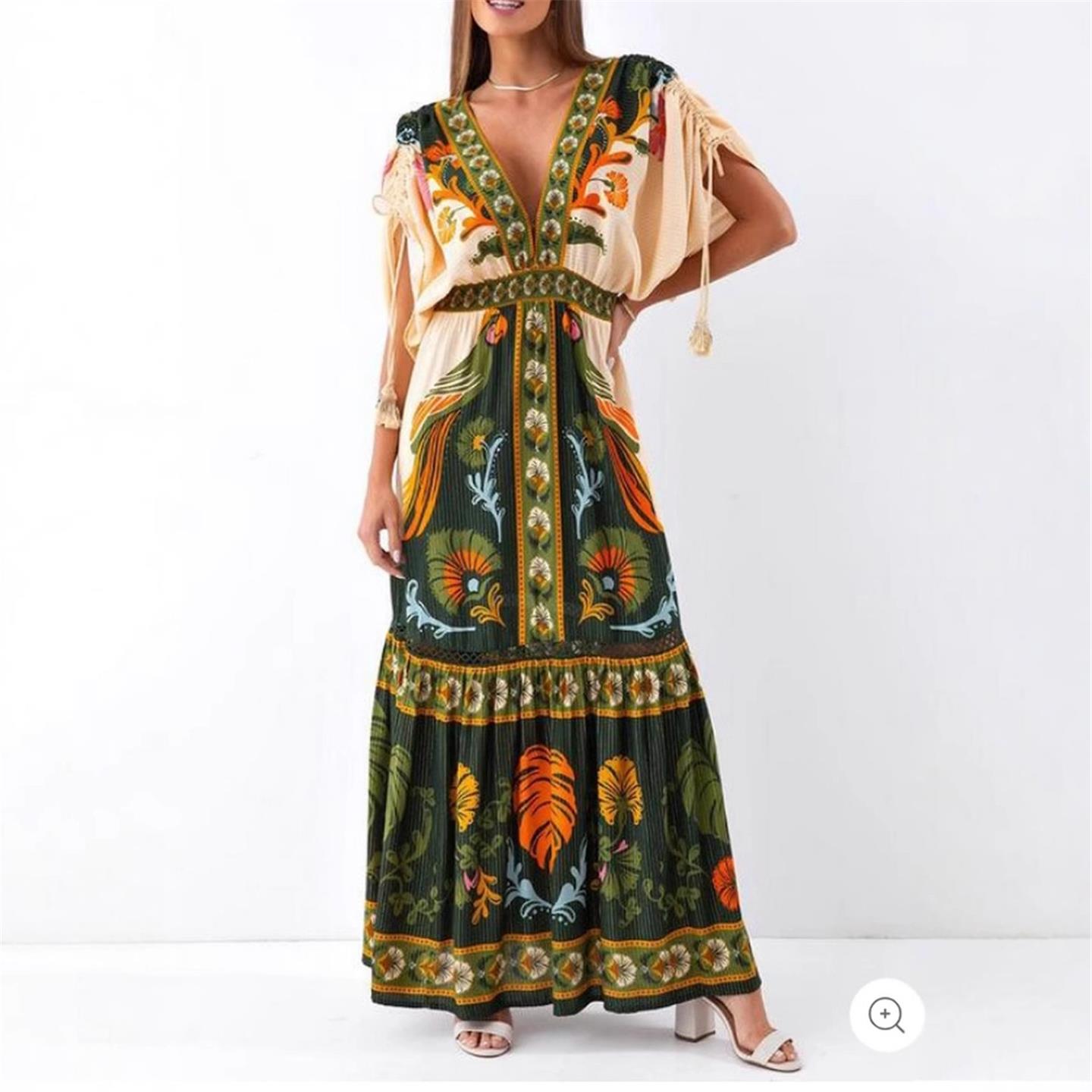 Sexy printed camisole vacation casual lace up shirt dress夏
