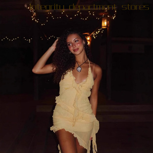 lace vest mesh 挂脖不规则连 Sexy dress风春夏新品 strapless