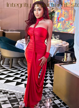 Printed sleeveless sexy suspender dress风纯色气质露背系带抹