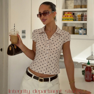 U-neck top slim fit sexy vest for women衫纽扣翻领短袖上衣女