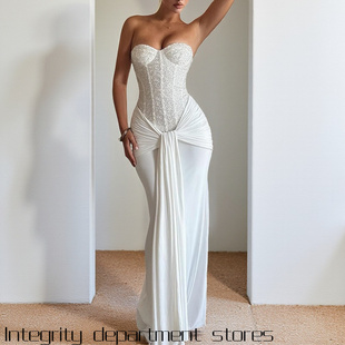 Sexy Straps Dress抹胸性感露背晚礼服飘带长裙女风气 Split Lace