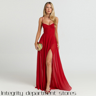 Sexy Straps Dress网纱拼接性感开叉吊带连衣裙度假风 Split Lace