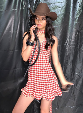 Slimming Sexy Party Nightclub Sedge Dress辣妹红色格子修身气