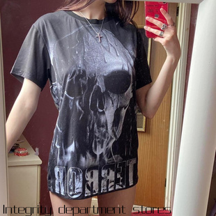 loose printed shirt to潮流骷髅头印花 short sleeved casual