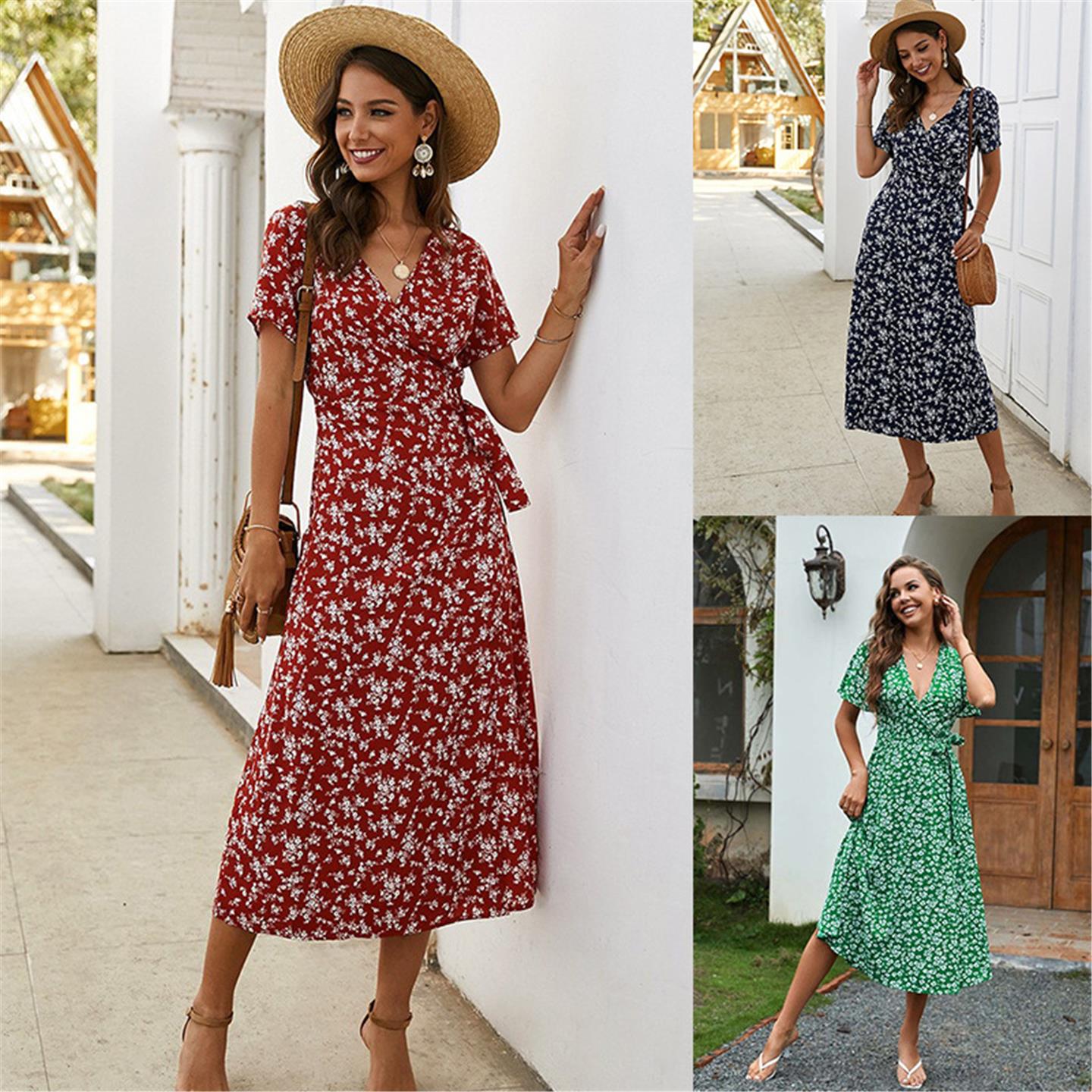 Sexy dress women's slim neck hanging strap print suit夏季长