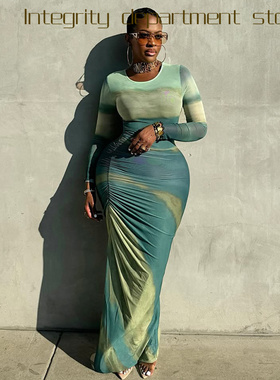 Printed sleeveless sexy suspender dress风通勤印花褶皱束腰显